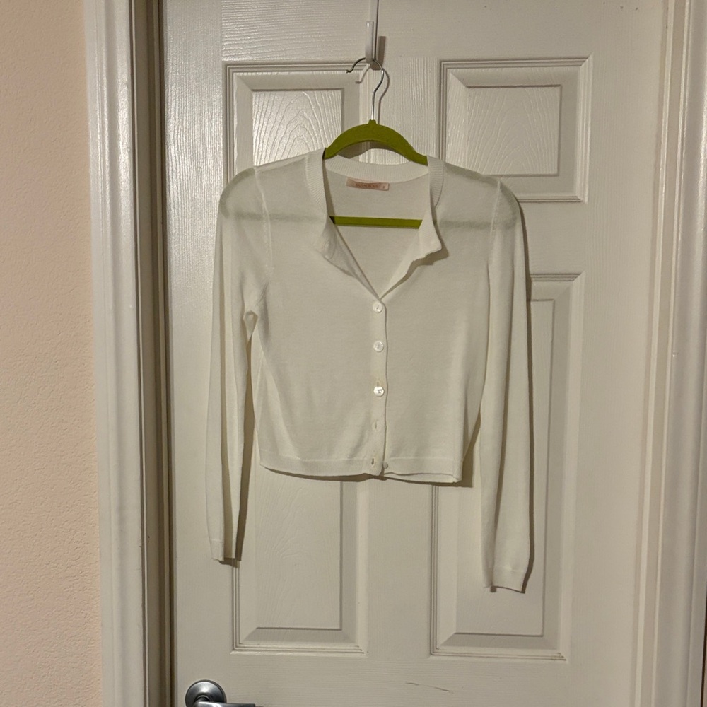 Olivaceous White Cropped Button-Front Cardigan - image 1